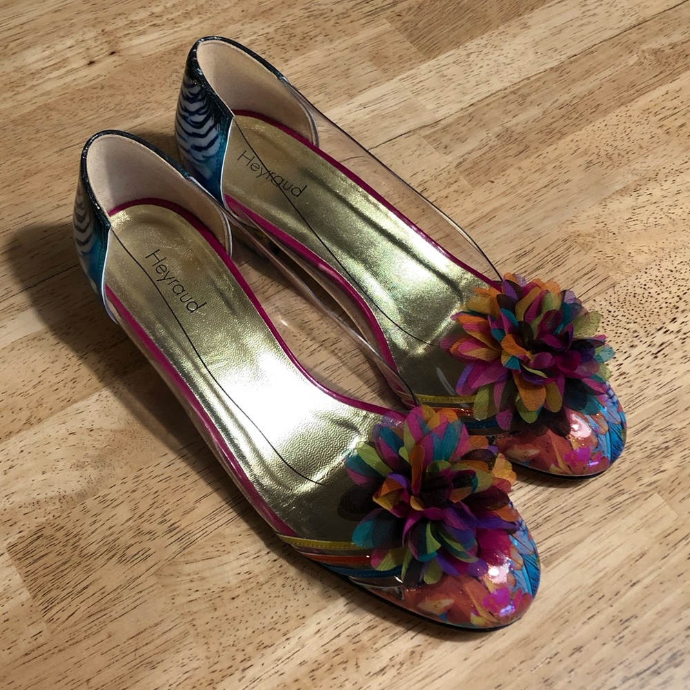 Heyraud Multi-Colour Clear Flower Shoes - Size 39/ 8.5